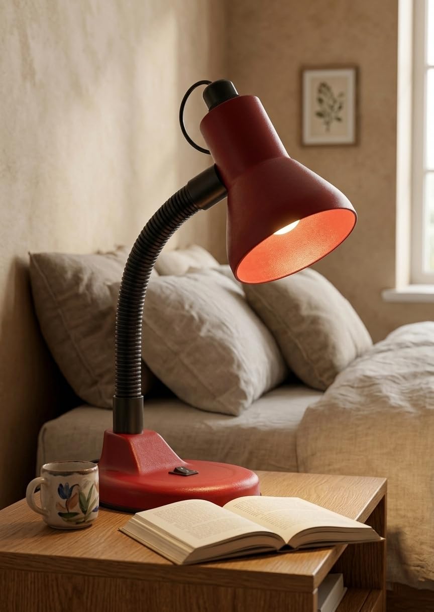 Modern Adjustable Table Lamp with Flexible Neck – Red Gloss Finish | B22 Holder | Metal Head & Plastic Base | No Bulb Included (16 Inch, Red)-image-19