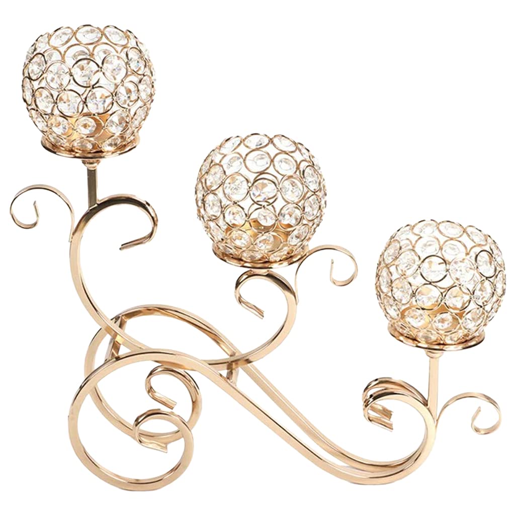 ZXBAODAN Modern Crystal Candle Holders for Tea Light Candlestick, 3 Arms Table Candelabras Centrepiece for Dinner Table, Weddings, Party Table Ornament -Gold