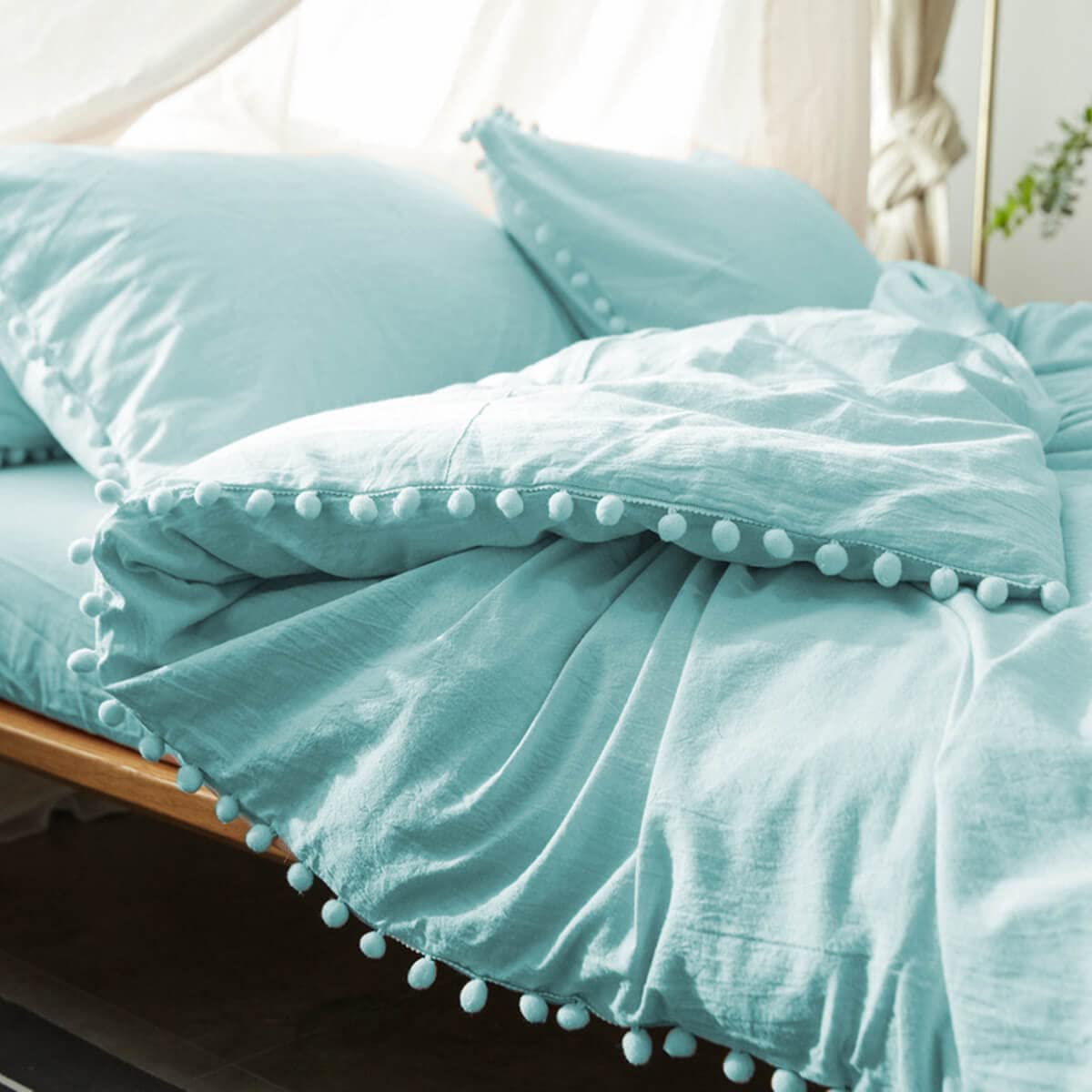 Ti Tikway Pom Poms Fringe Duvet Cover King Size (104x90 Inch), 3 Pieces