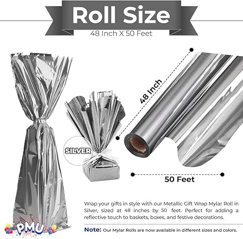PMU Rollo de papel de Mylar para regalo, papel de regalo perfecto para regalos, canastas, bodas, cumpleaños, Navidad, artes y manualidades, papel de