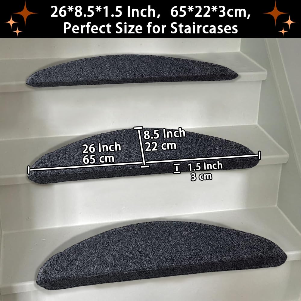 Qingbei Rina Step Mats à l'intérieur de 15 Set 65x22cm Semi-Circulaire Gris foncé, Tapis d'escalier Auto-adhésif sécurité, étapes des escaliers Modernes, Tapis d'escalier Anti-Glissade,pour Animaux