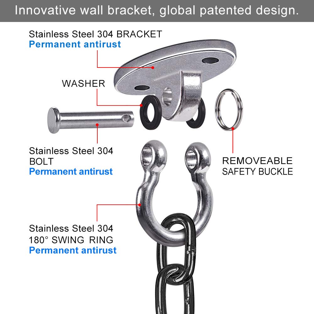 BeneLabel Wood/Concrete Ceiling Hanger 180 Swivel Hammock Swing Hanging Screw Bolt Hardware Metal Oval Bracket 1M Black Chain Carabiner for Outdoor Playground Chair Yoga Rope Punching Bags, 1000lbs - Image 4