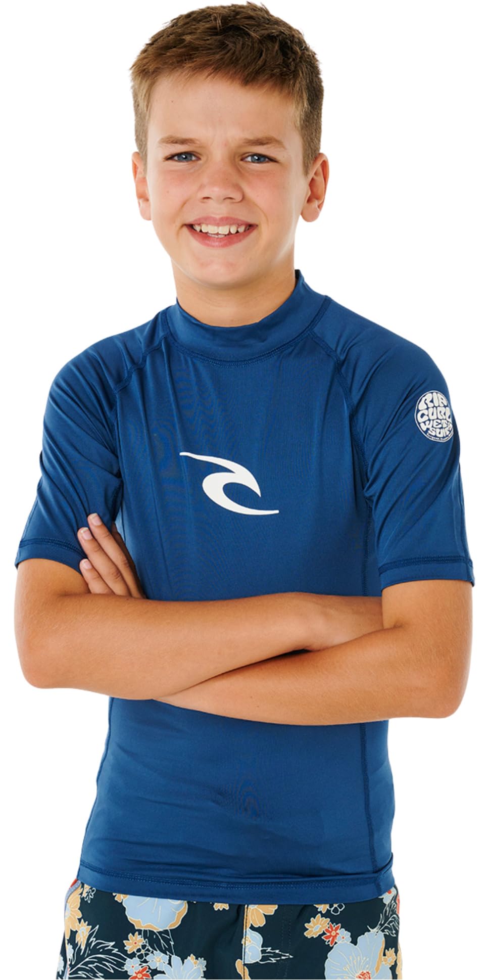 RIP CURL Kids Waves UPF Short Sleeve Rash Vest - Light Navy - 16Y