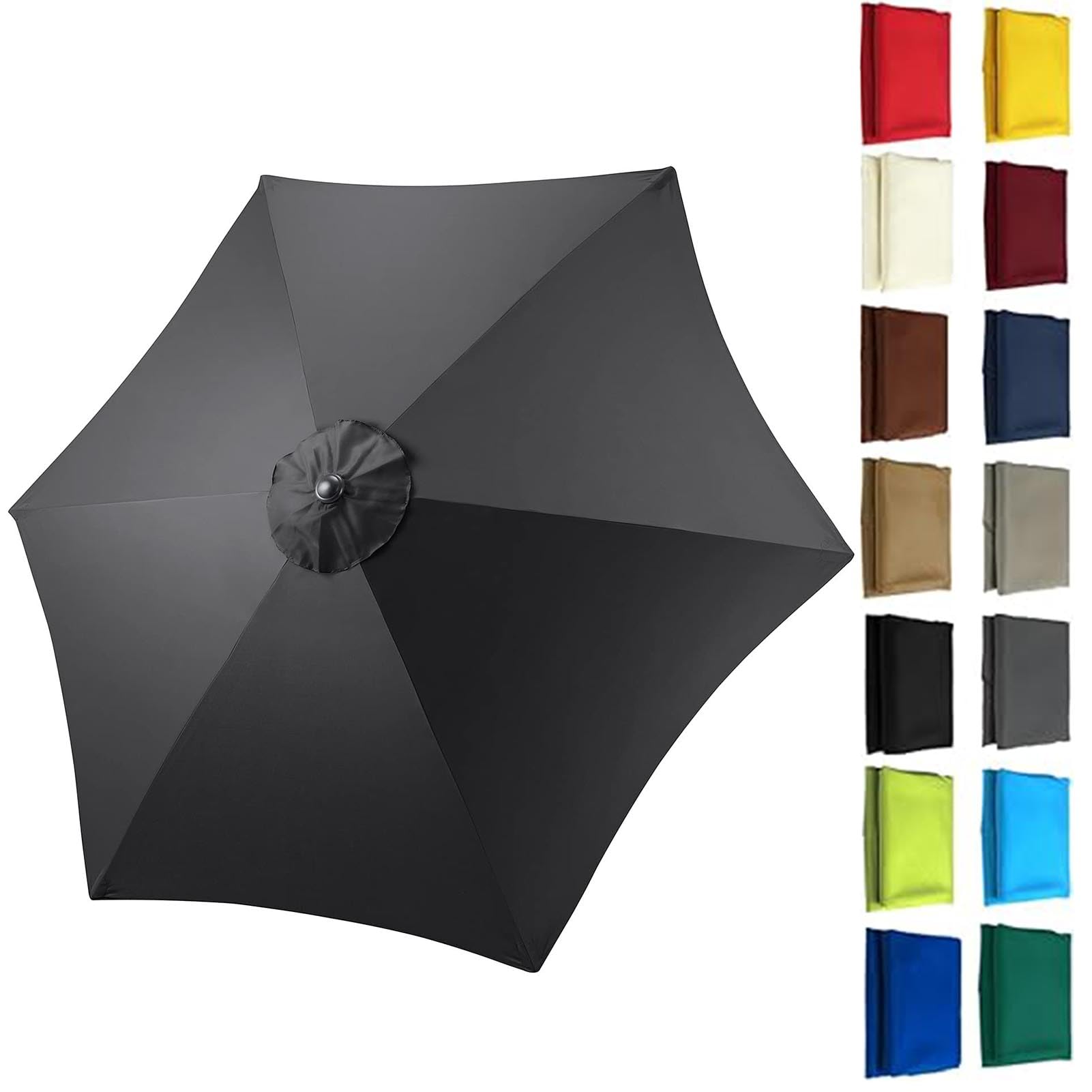 Replacement Parasol Canopy 2M 2.3M 2.5M 2.7M 3M Hexagonal 6 Arms UV 30+ Protection For Garden Umbrella Replacement Cloth Garden Canopy Cover Replacement Cover (Black,6 ribs-3m(9.8ft))