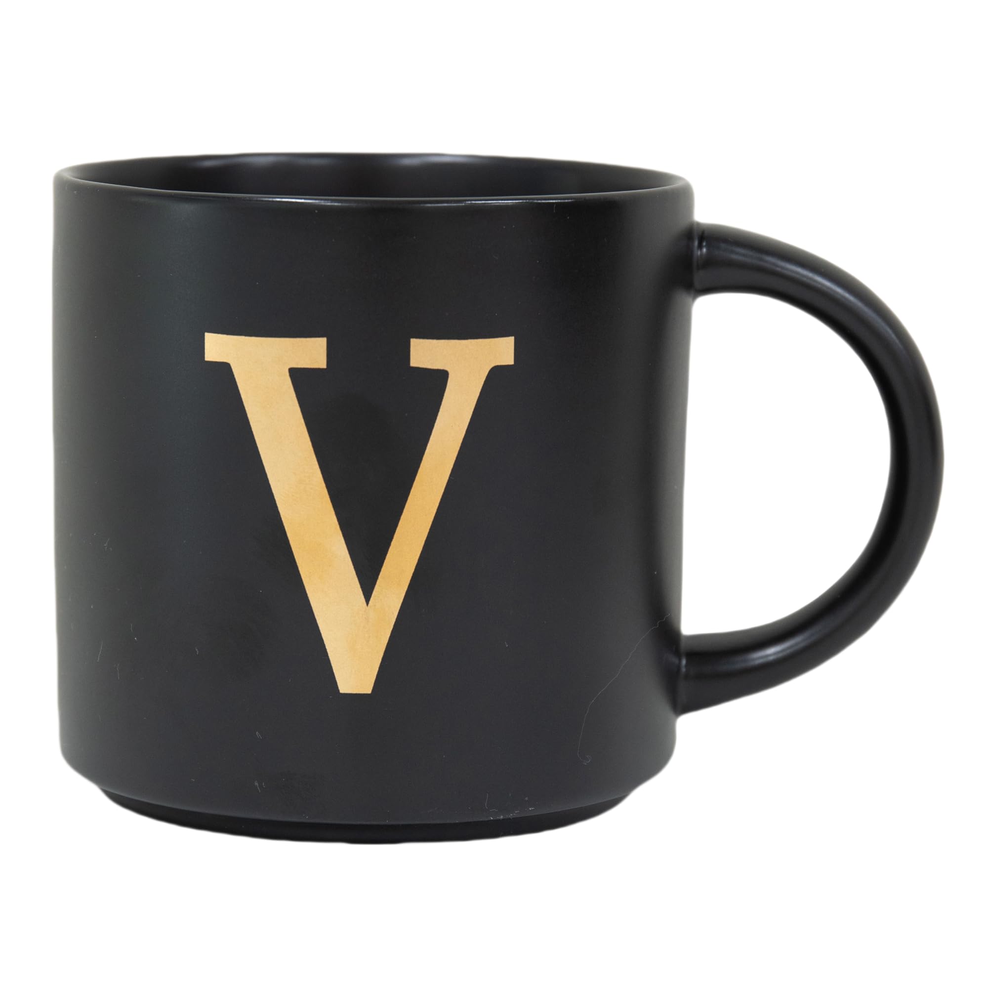 COLLECTIVE HOME - Monogram Ceramic Mugs, 15 oz Golden Initial Black Coffee Cups, Elegant Alphabet Tea Mugs, Elegant Personalized Mug with Gift Box,