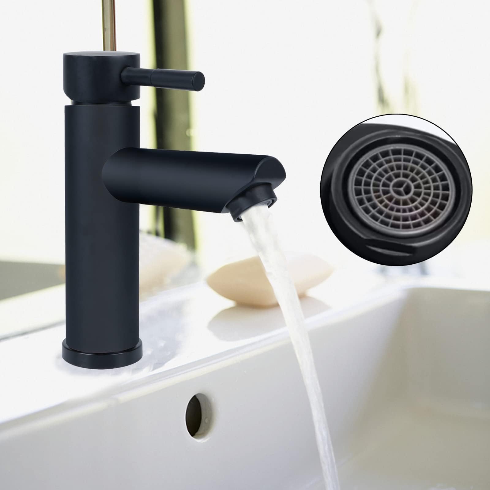 Robinet de salle de bain Robinet de salle de bain noir Robinetterie de lavabo Mat Set de robinetterie de lavabo pour salle de bain cuisine 304 acier inoxydable