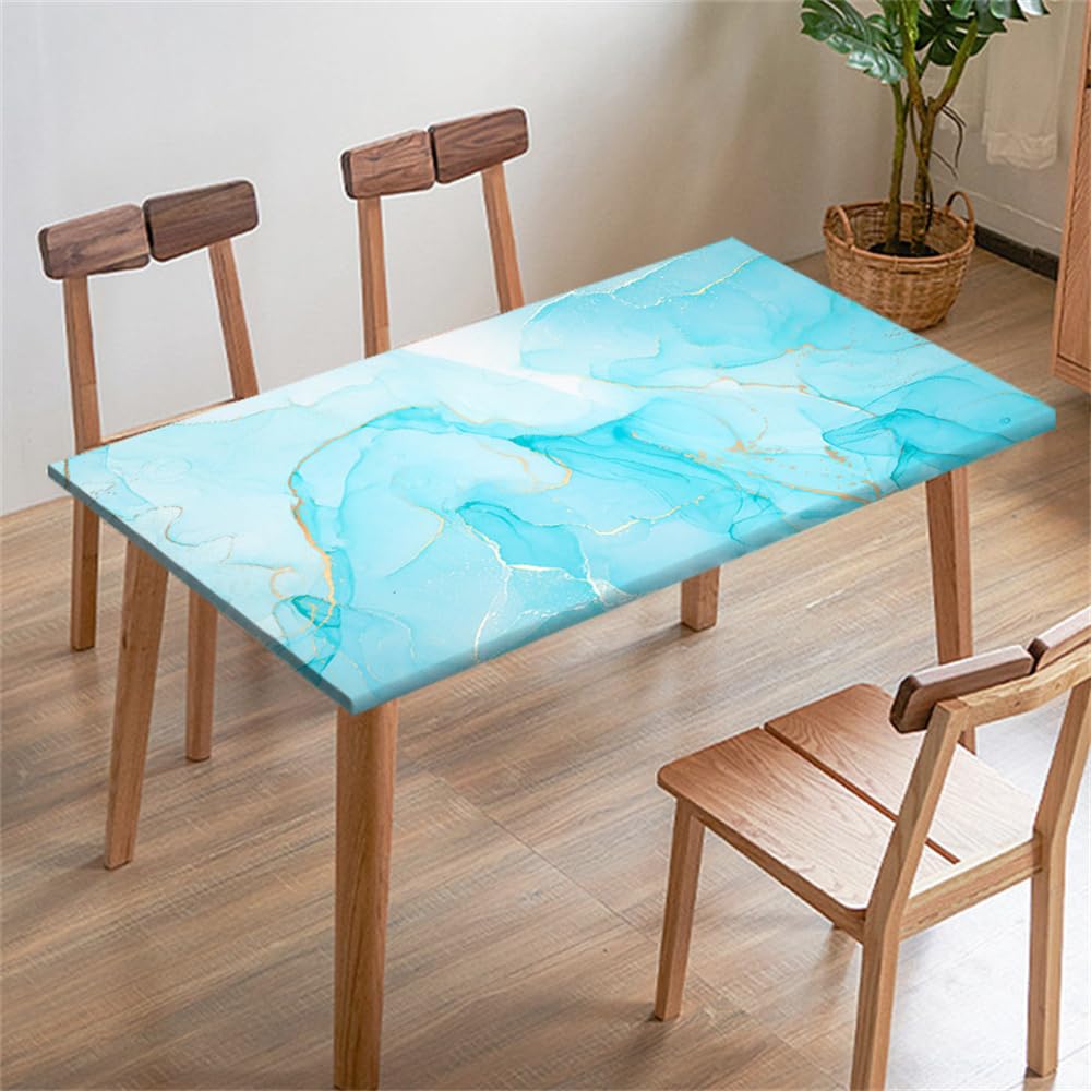 FANSU Tablecloth Picnic Bench Covers Tablecloth Elastic Fitted Table Cloth Waterproof Stain-Resistant Marble Tablecloths Square Rectangle for Outdoor Camping Party (100x100cm,Lake Blue)