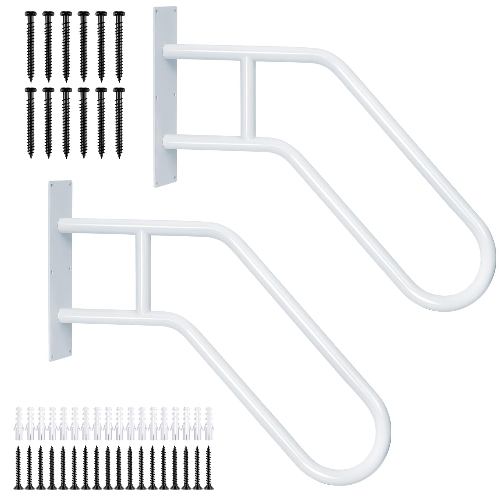 Amylove Outdoor Handrail Wall Mount Metal Hand Rail for 1-3 Steps Matte Finished Stair Railing for Outdoor Indoor Steps Garage Porch Garden Safety Grab Bar, White(2 Set)