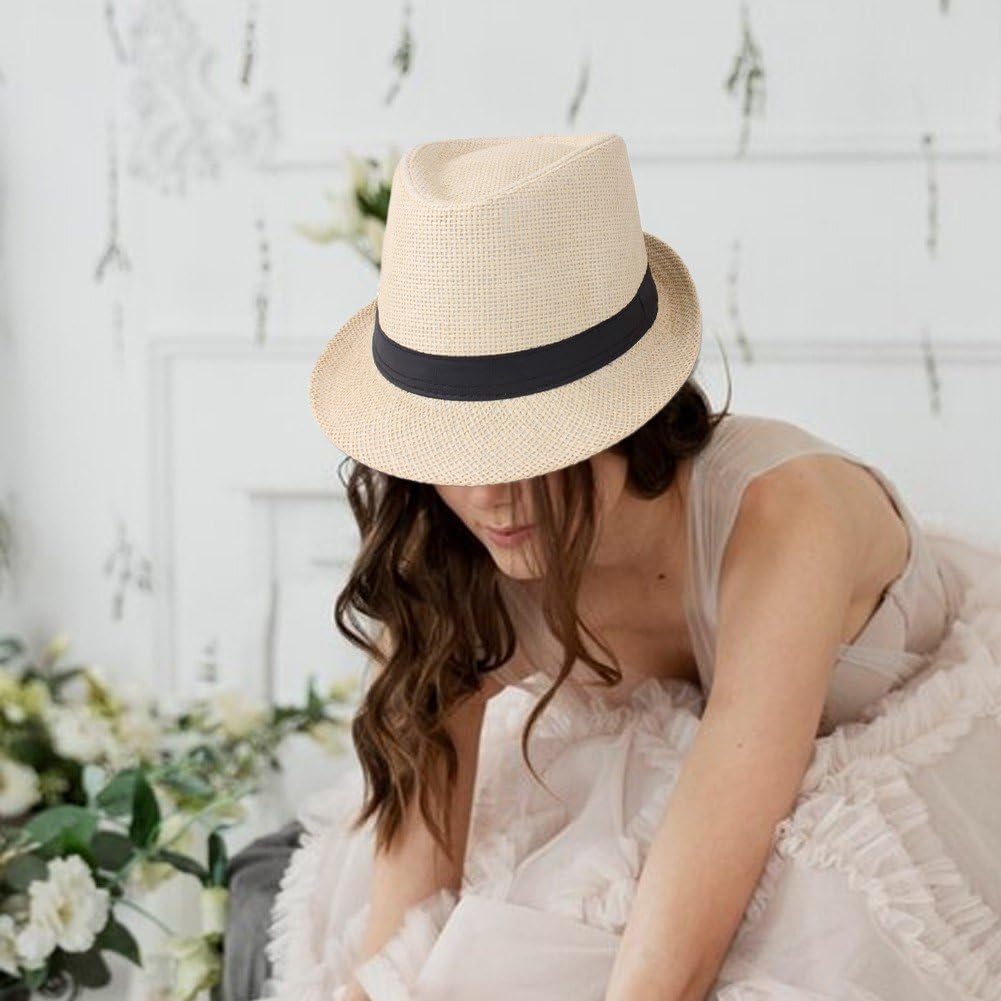Chapeaux Fedora en Paille À Bord Court, Chapeaux De Panama Unisexes, Casquette De Jazz, Chapeau De Plage, Cadeau De Fête De Mariage pour Les Invités, 6 Pièces/Ensemble