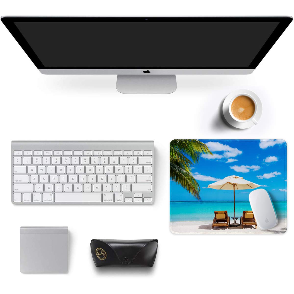 Auhoahsil Tappetino Per Mouse Quadrato Stile Spiaggia – 300x250x3mm, Base Antiscivolo, Bordi Cuciti, Motivo Originale, Per Gaming Ufficio PC