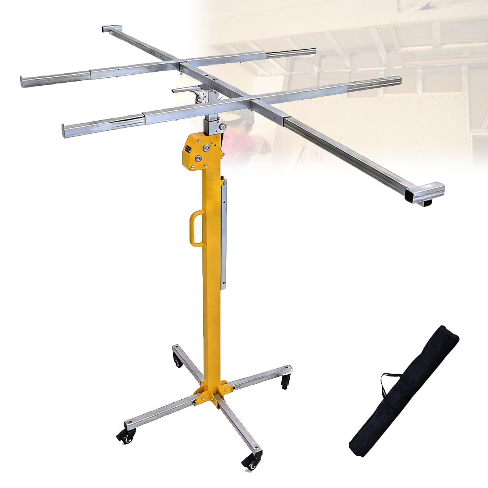 Sollevatore per Cartongesso, Paranco Pesante per Pannelli con Portata di 150LBS, Blocco di Sicurezza Automatico E 4 Ruote Girevoli, per Installazione a Soffitto E Parete 4.5M