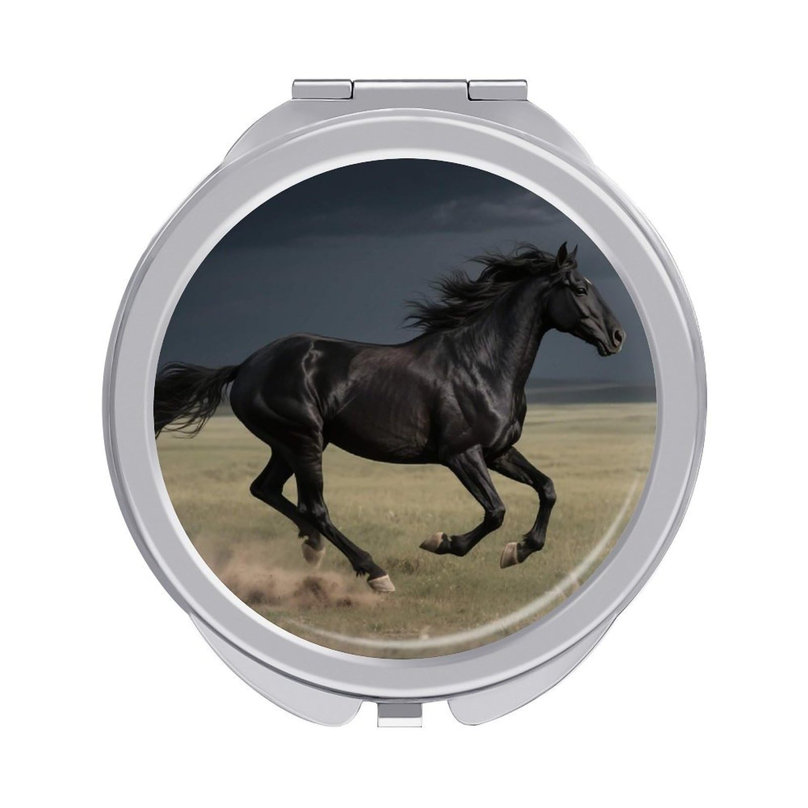 FodPand Compact Hand Mirror with 1x/2x Magnifying Round Travel Makeup Mirror Mini Foldable Horse Cosmetic Mirrors Travel Essentials Gift for Women Girl Portable for Pocket Purse -Silver
