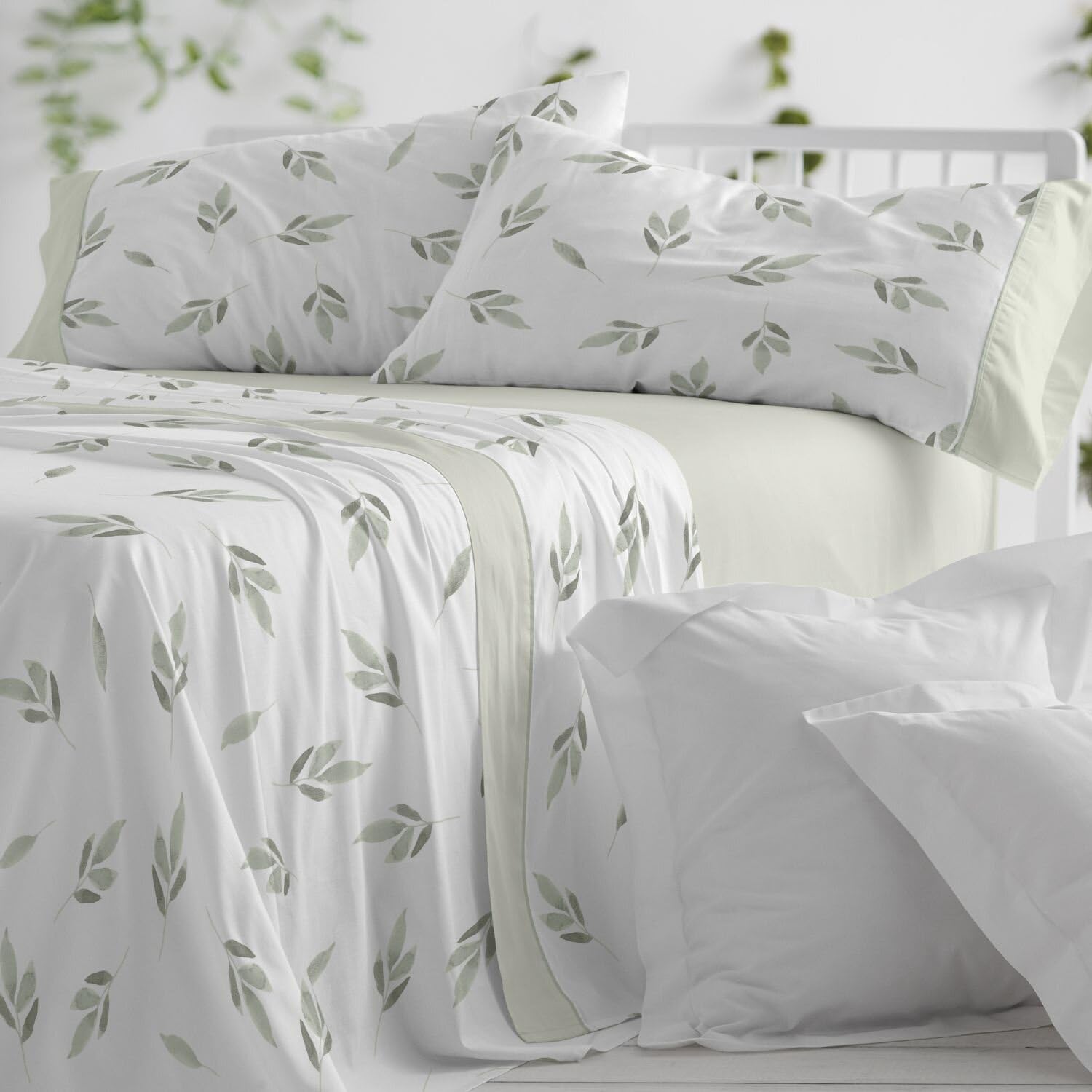 Burrito Blanco | Juego de sábanas | Cama de 150cm (+Medidas Disponibles) | Poliéster 50% Algodón 50% | Diseño 532 | Color Verde (150x190/200cm)