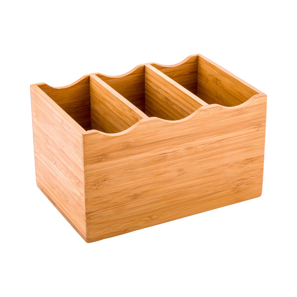 Restaurantware 8.25 x 5.5 x 4.75 pulgadas, 1 organizador de utensilios de buffet para encimera, 3 compartimentos para fiestas, picnics, hogares o restaurantes, soporte vertical de bambú natural para