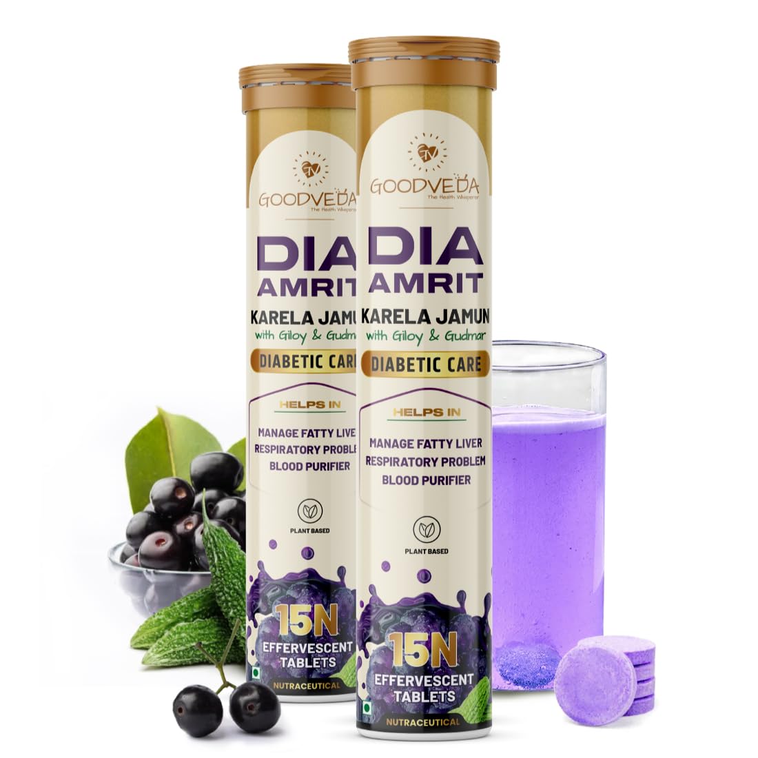 Goodveda Ayurvedic Karela Jamun Fizz Effervescent Tablets, Karela Jamun Juice, Ayurvedic Blood Sugar Control, Improve Digestion, Full of Antioxidants, Improve Metabolism, & Heart Health - 30 Tablets (B0BZF2GDSS) Amazon Price History, Amazon Price Tracker