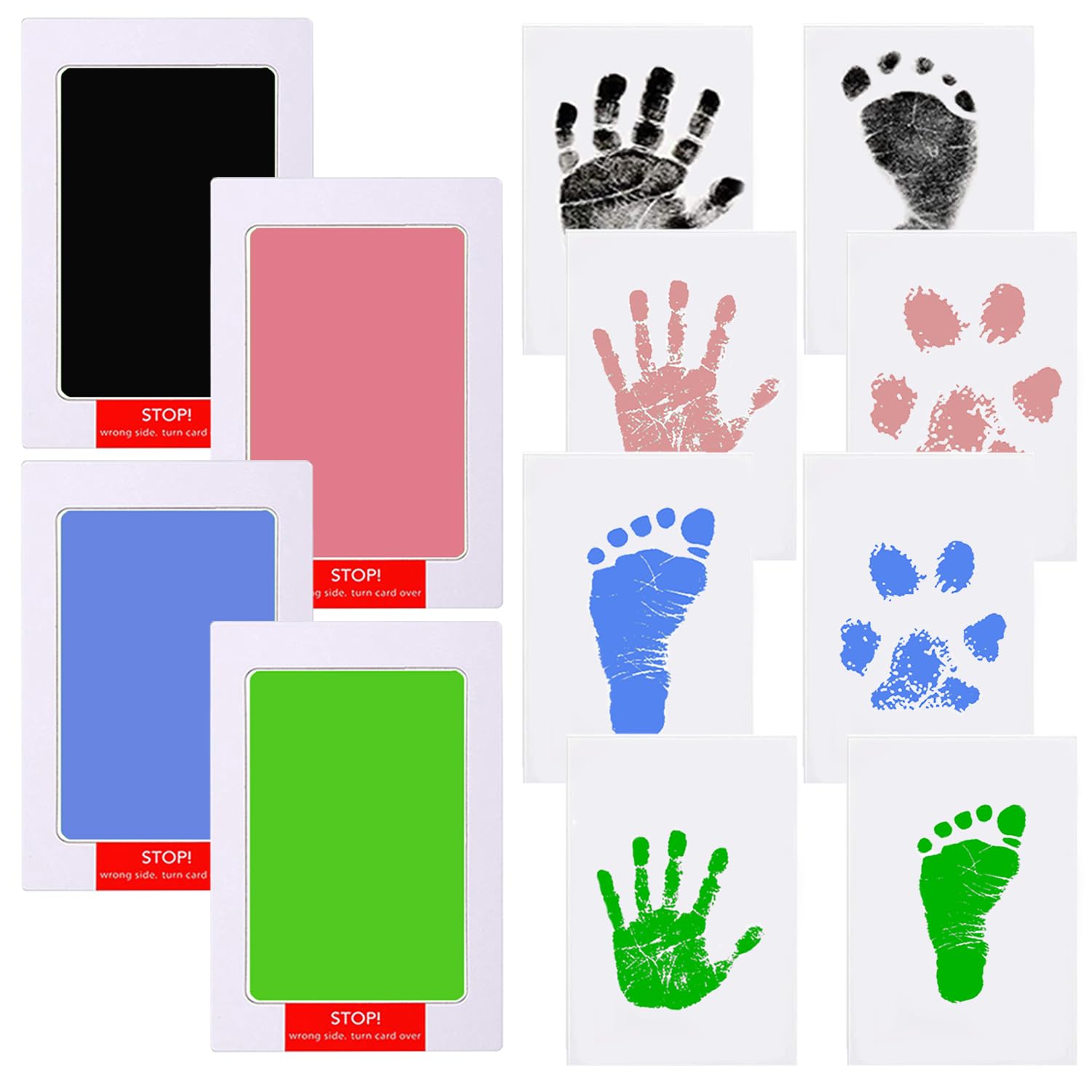 LelonHo Inkless Hand and Footprint Kit Clean Touch Ink Pad for Newborn Baby Pet Paw Print Kit(4 Ink Pads,8 Imprint Cards) (Black、Pink、Blue、Green)