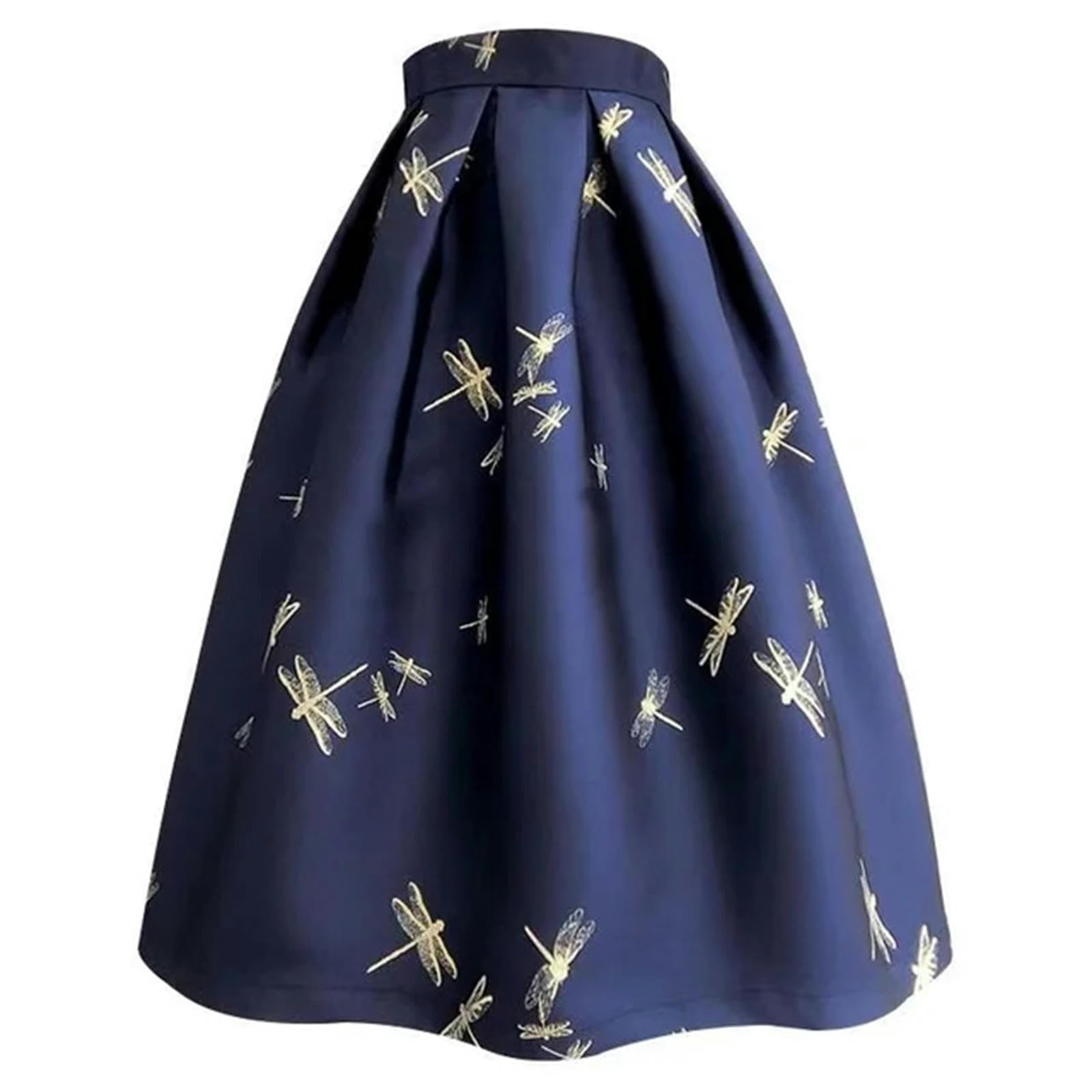 Rock Damen Frühlings- Und Herbst Retro Elegant Damen Red Retro Blumen Schöner Jacquard High Taille Long A-line Faltenrock
