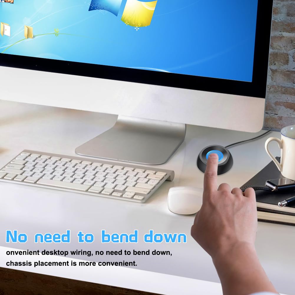 PC Netzschalter Extern - Computer Einschaltknopf Mit LED 1,8m Kabel Schwarz