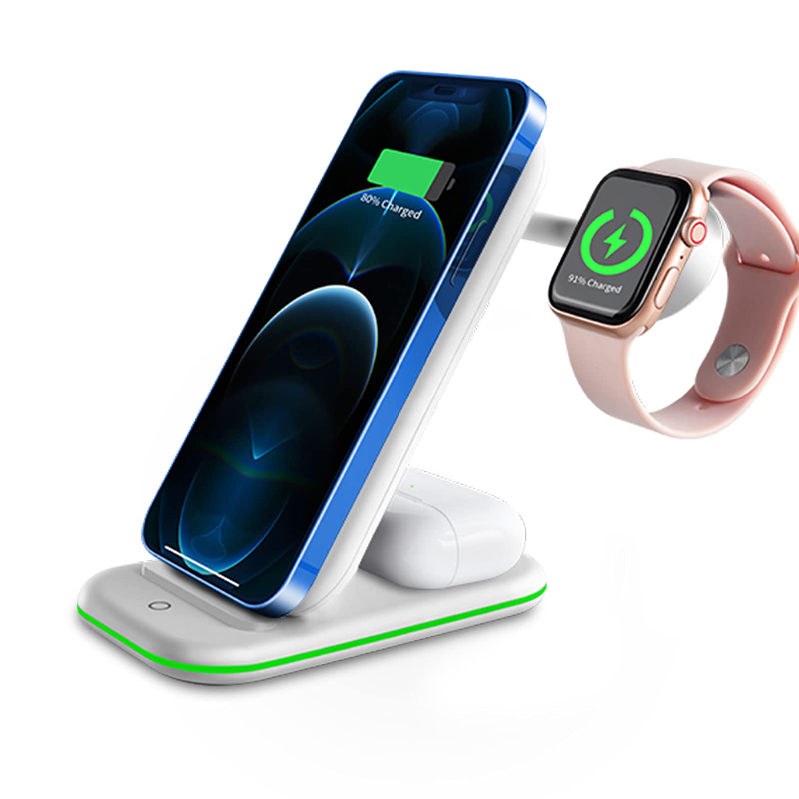 Wireless Charger, 3 in 1 Wireless Charging Station for iPhone 14/13/12/11/11/Pro/Pro Max/XR/Xs Max/8/8 Plus, iWatch Series, Airpods-White