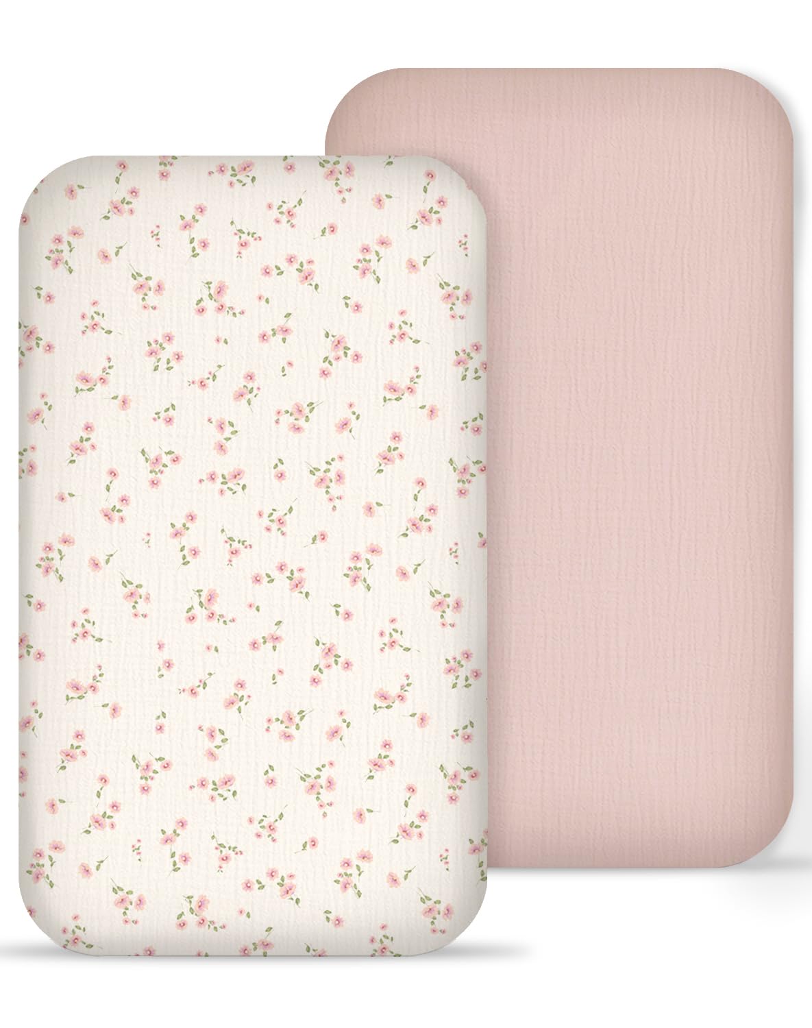 Muslin Bedside Bassinet Sheets 2 Pack, 33" X 20", (Rosy)
