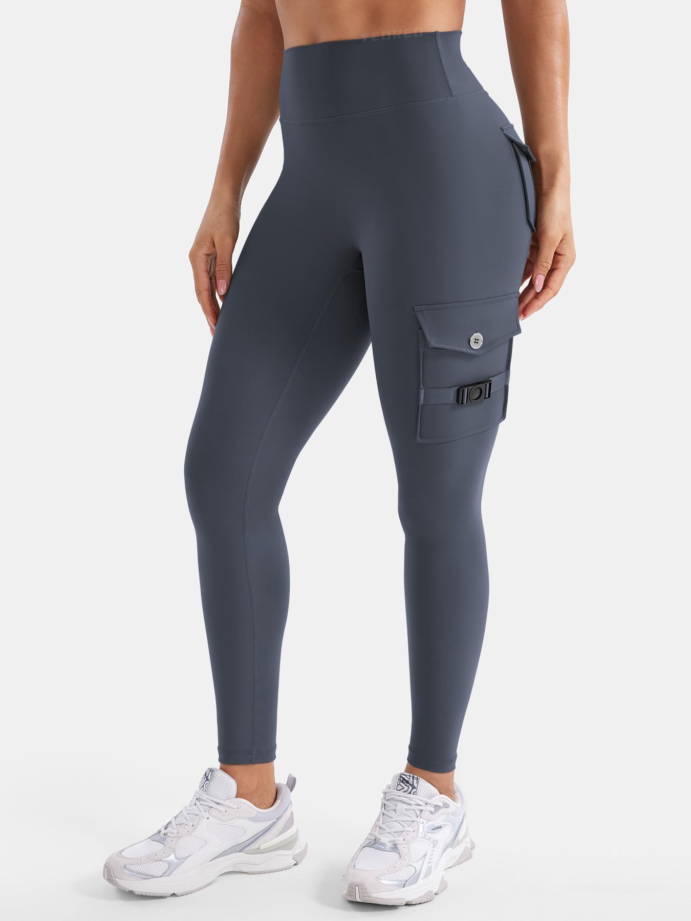 YEOREO CoreFlex Workout Cargo Leggings with Pockets for Women Hidden Scrunch Butt Lifting Leggings Gym Yoga Pants: 3 Pockets 25" Inseam Small Carbon Grey