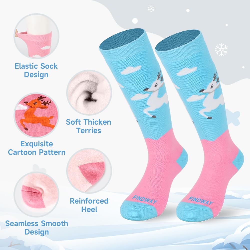 Findway Calcetines de Esquí para Niños,Calcetines Térmicos Niños Niñas 85% Algodón Calcetines de Nieve Suaves Transpirables Calcetines de Esquí de Invierno para Patinaje Snowboard,2 Pares/3 Pares