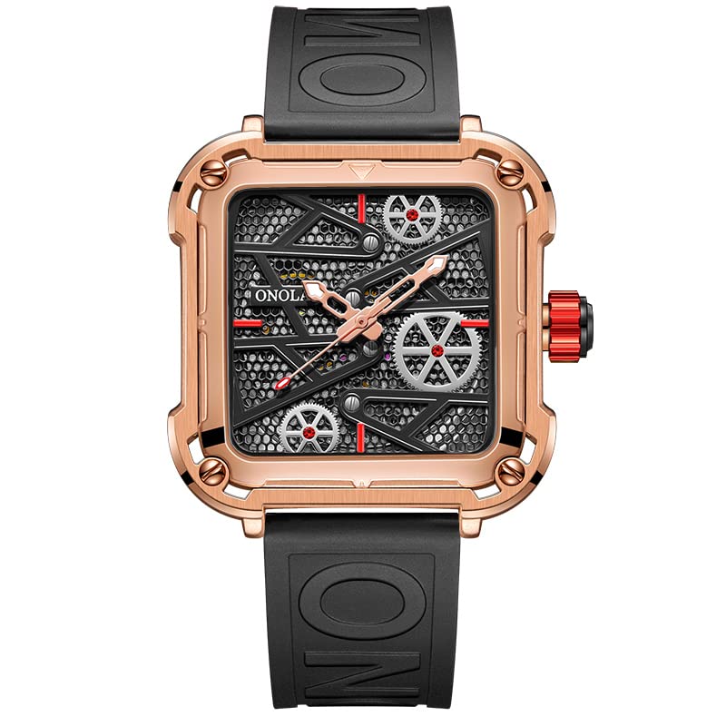 OVERFLY Square Automatic Skeleton Mechanical Luxury Dail Watch for Men (Black-Rose Gold) (B0C6667PCV) Amazon Price History, Amazon Price Tracker