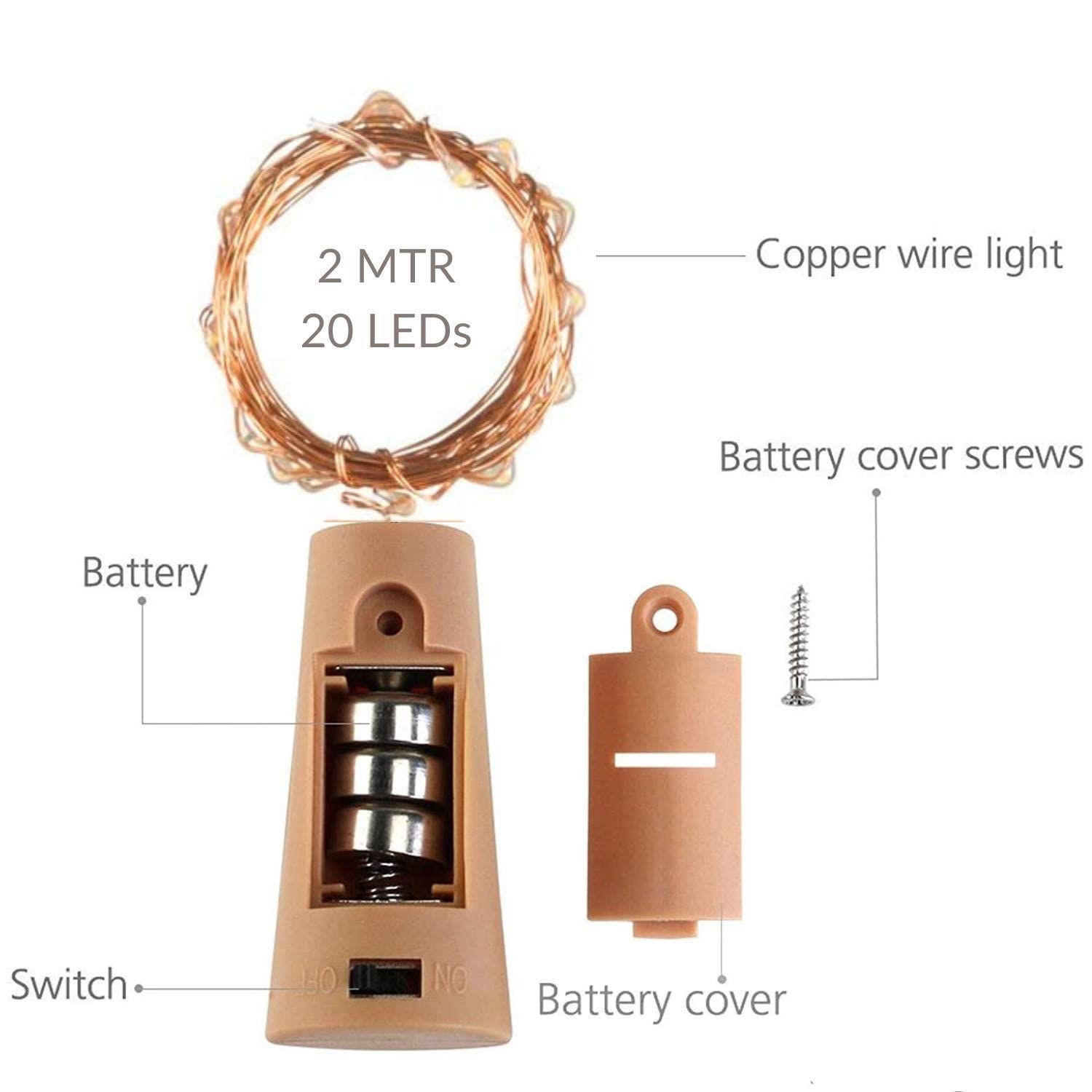 Lexton Cork Light | Bottle Light | Blue Copper String Light | Cork String Light | 6 Pieces | for Valentine's Day, Room décor, Birthdays, Party,Diwali 1