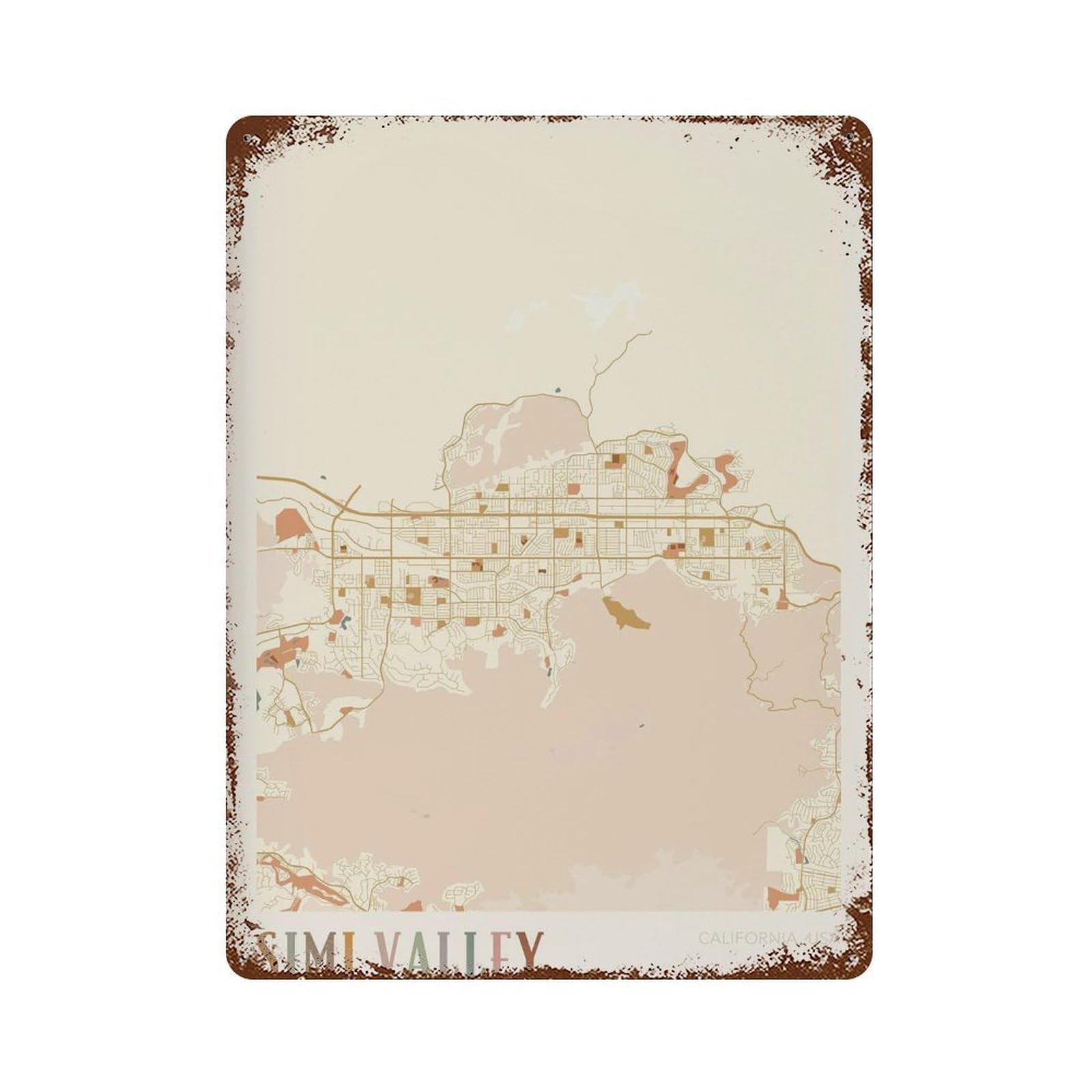 xiaoxiaoshen Simi Valley Map California Travel Gift Boho Wall Decor Art Metal Tin Poster Modern Home Decor Art Home Bar Shop Decorations Vintage Sign 40x30cm