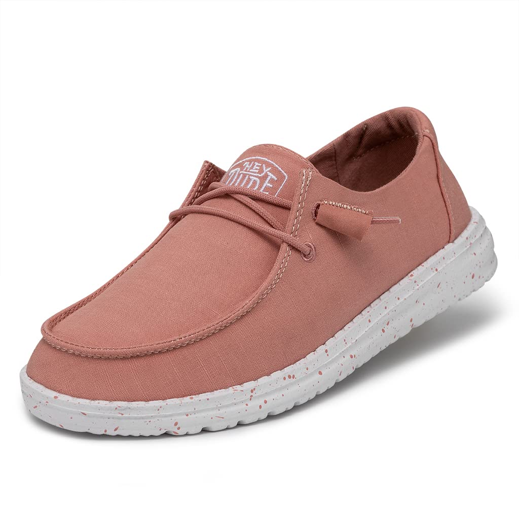 HEYDUDE Women's Wendy Slub Canvas Slip On Shoe, Terracotta Size 8 | Comfortable Lightweight Casual Loafer with Elastic Laces