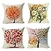 4 Pack Colorato Autunno Fiore Albero Cotone Biancheria Gettare Cuscino Caso Federa per cuscino 45x45 cm, Freeas