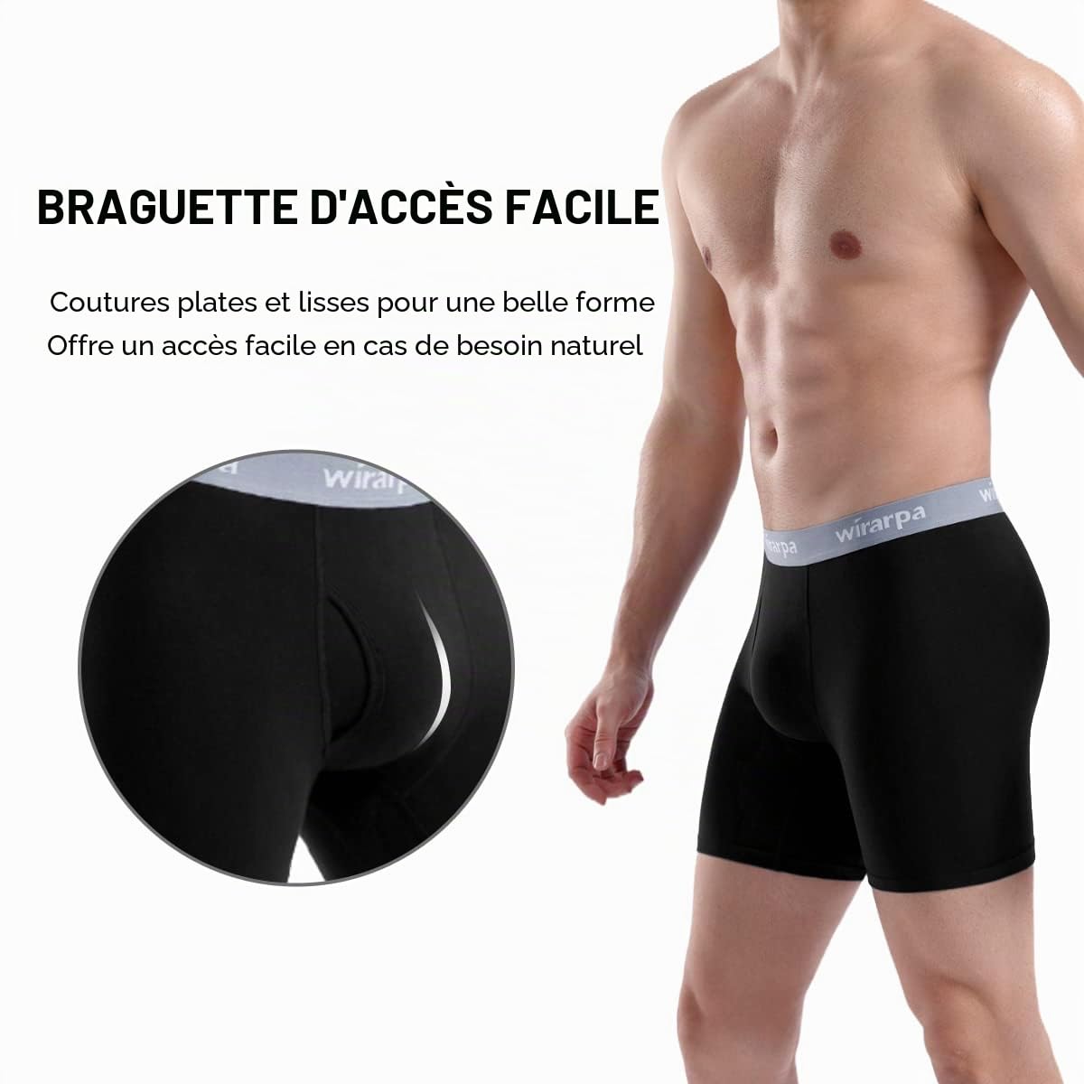 wirarpa Boxer Homme Coton Caleçon Hommes Élastique Confortable Braguette Ouverte sans Etiquette Lot de 4