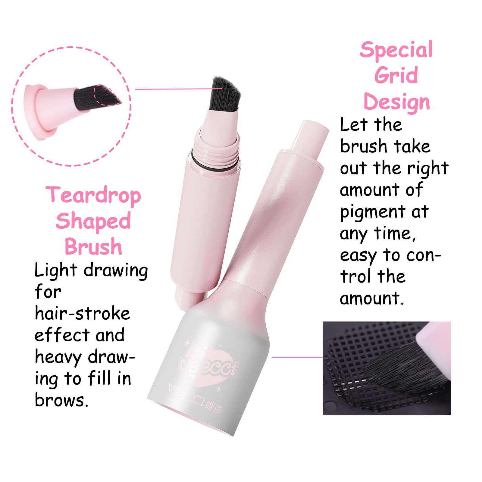 VEECCI Angled Eyebrow Brush Pen, Waterproof Microblading Pencil for Natural Brows & Hairline, Long-Lasting, Quick-Drying - Image 3