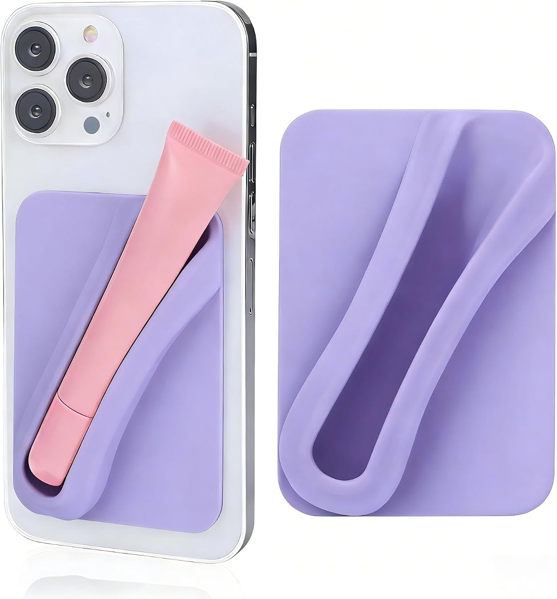 Lipstick Holder Phone Case, Adhesive Lip Gloss & Balm Sticker for iPhone 15/14/13, Samsung Galaxy, Android Phones - Hands-Free Makeup Essential (Purple)