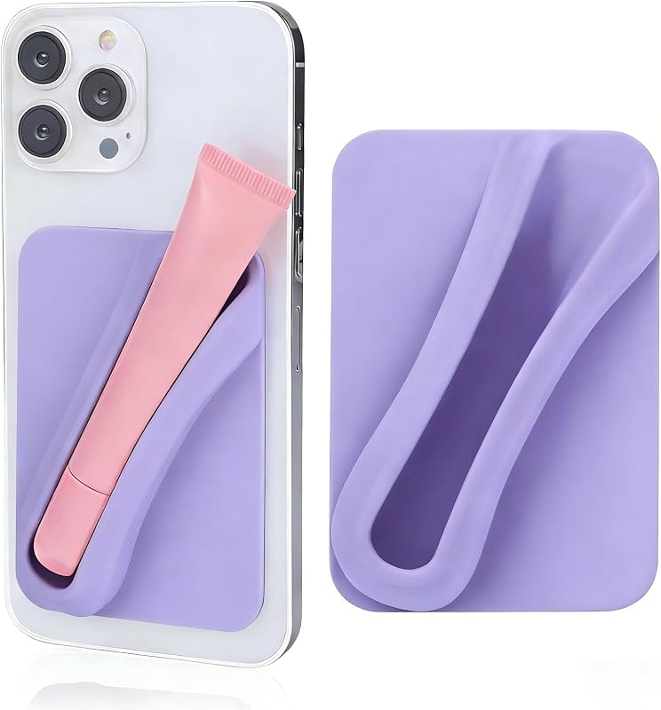 Lipstick Holder Phone Case, Adhesive Lip Gloss & Balm Sticker for iPhone 15/14/13, Samsung Galaxy, Android Phones - Hands-Free Makeup Essential (Purple)