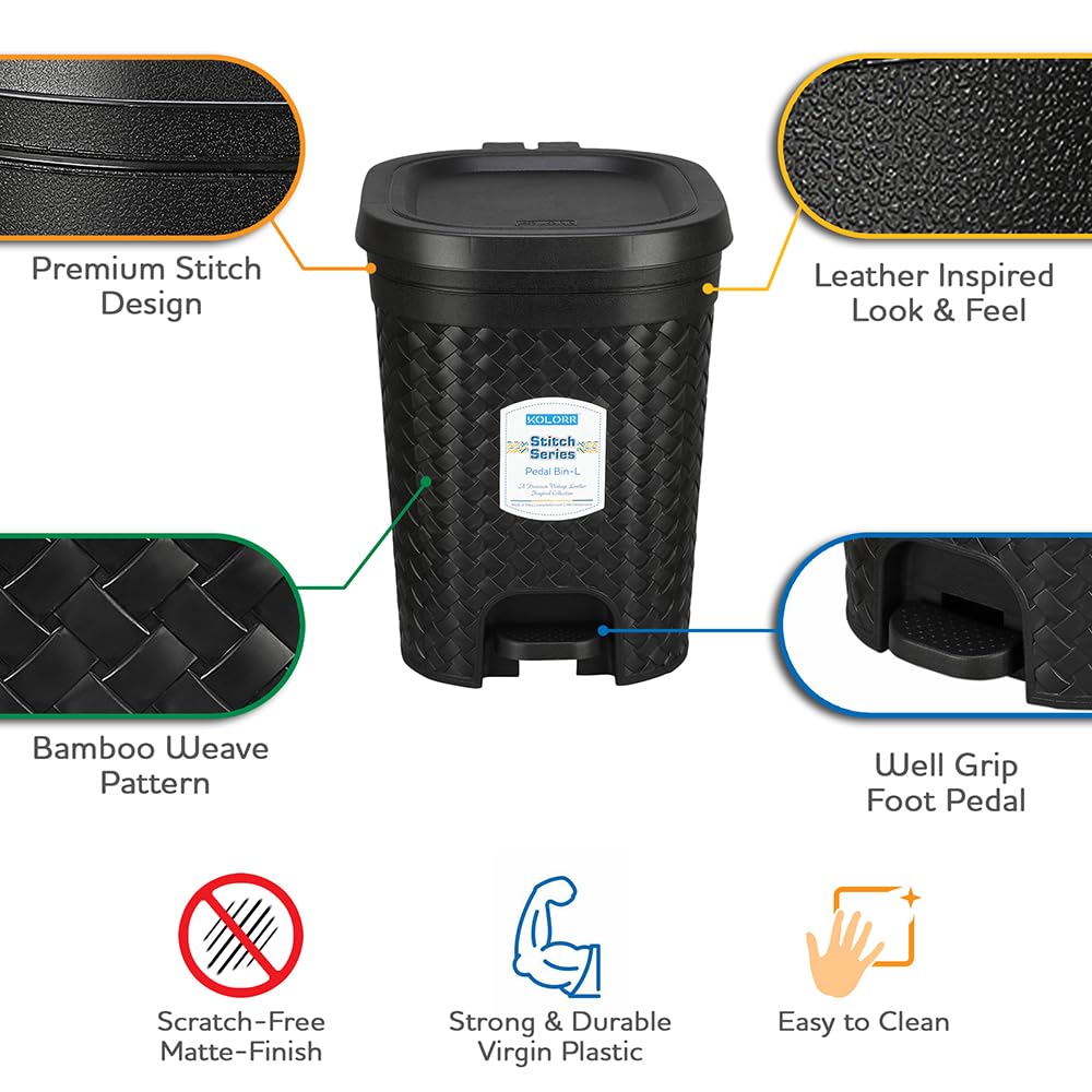 KOLORR Stitch 15L Pedal Bin - Black -9