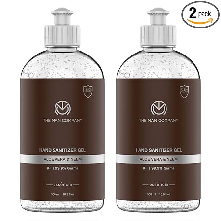 The Man Company Hand Sanitizer Gel (72.5% Alcohol) With Aloe Vera & Neem- 500Ml Each (Pack Of 2) | 1lt Sanitizer