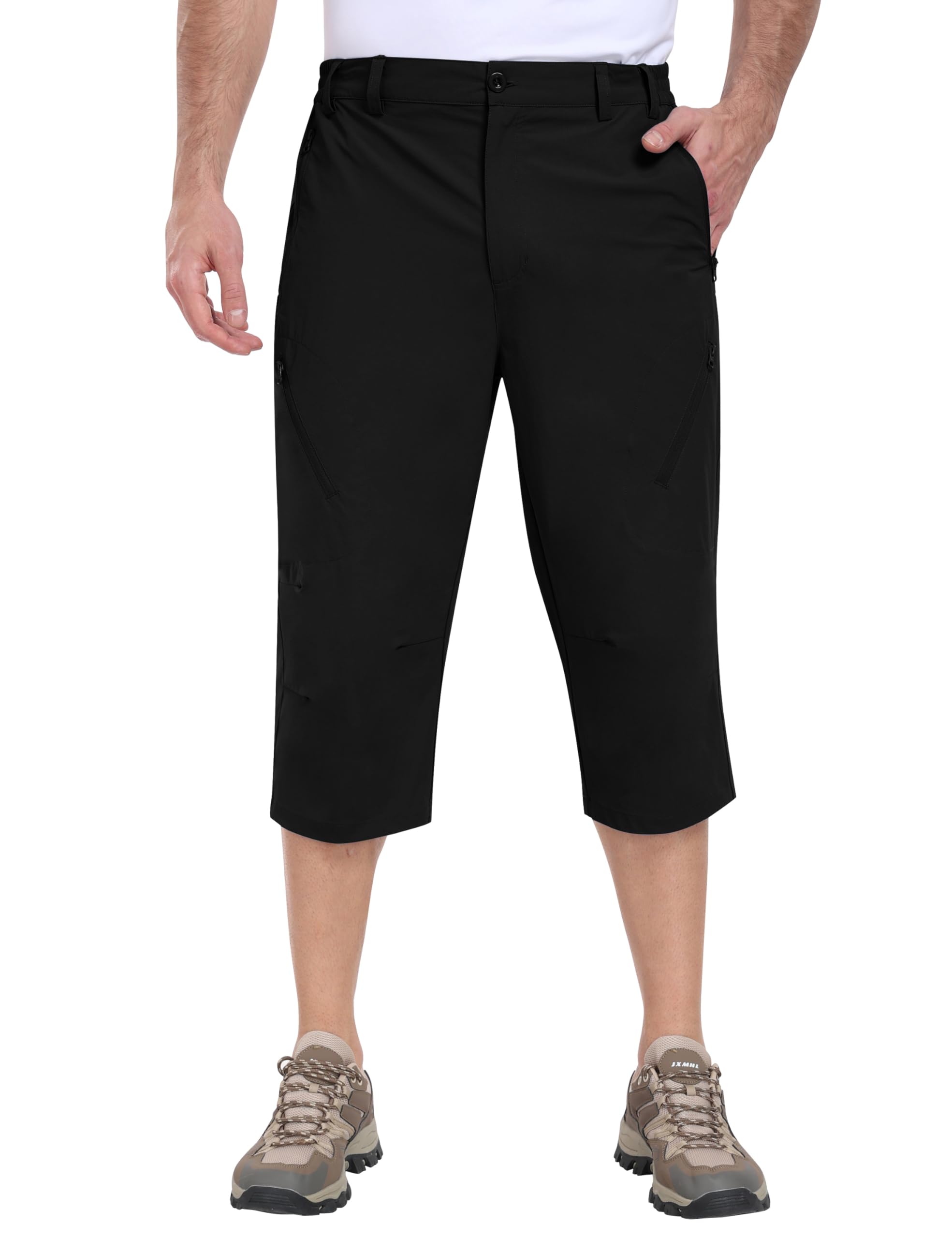 MoFiz Homme Pantacourt Cargo Été 3/4 Pantalon Capris Décontracté Séchage Rapide Extérieur Shorts de Randonnée avec 5 Poches Zippées