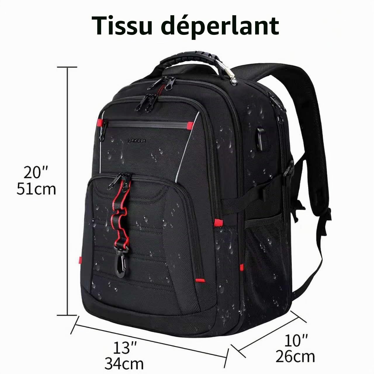 KROSER Grand Sac à dos Homme, 18,4" XXXL, Sac à Dos Ordinateur Portable, avec Poches RFID Port et Imperméable Portable pour/Voyage/Université/Affaires/Collège/Hommes/Femmes Laptop Backpack