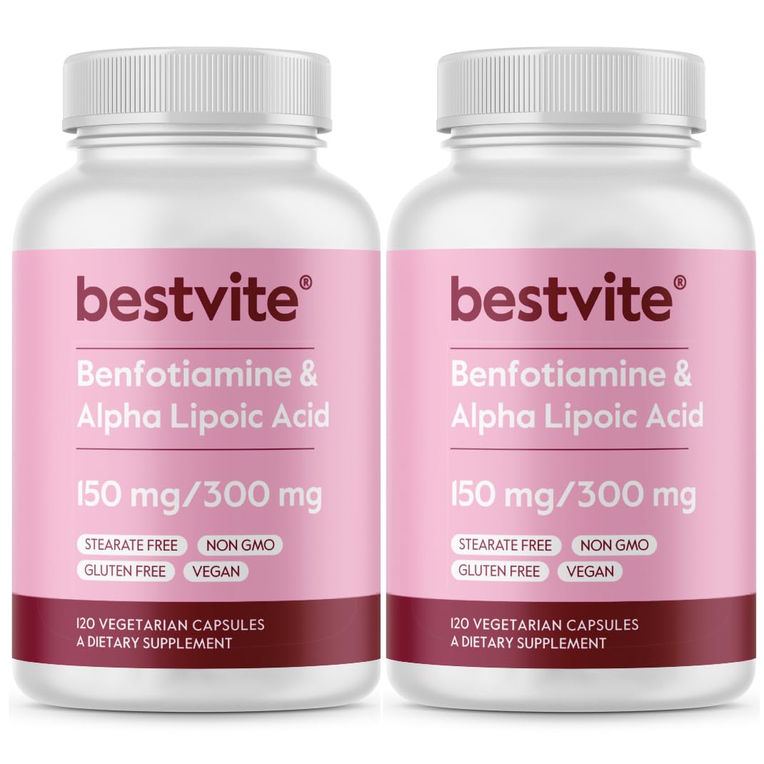 BESTVITE Benfotiamine 150mg/Alpha Lipoic Acid 300mg (240 Veg Caps)(120x2) 120 Count (Pack of 2)
