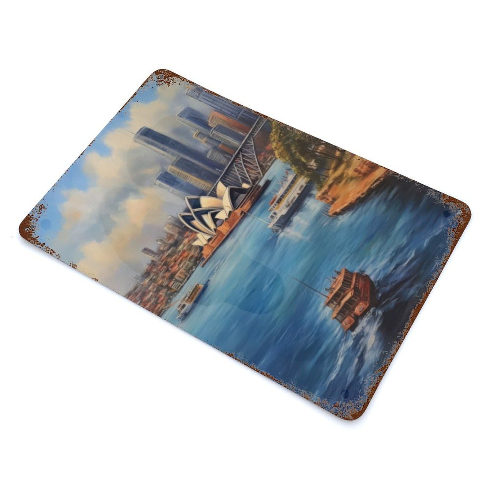 Garage Style Iconic Sydney Harbour Rusty Metal Tin Sign 11.8"x7.9", Shabby Chic Decor for Bar And Workshop