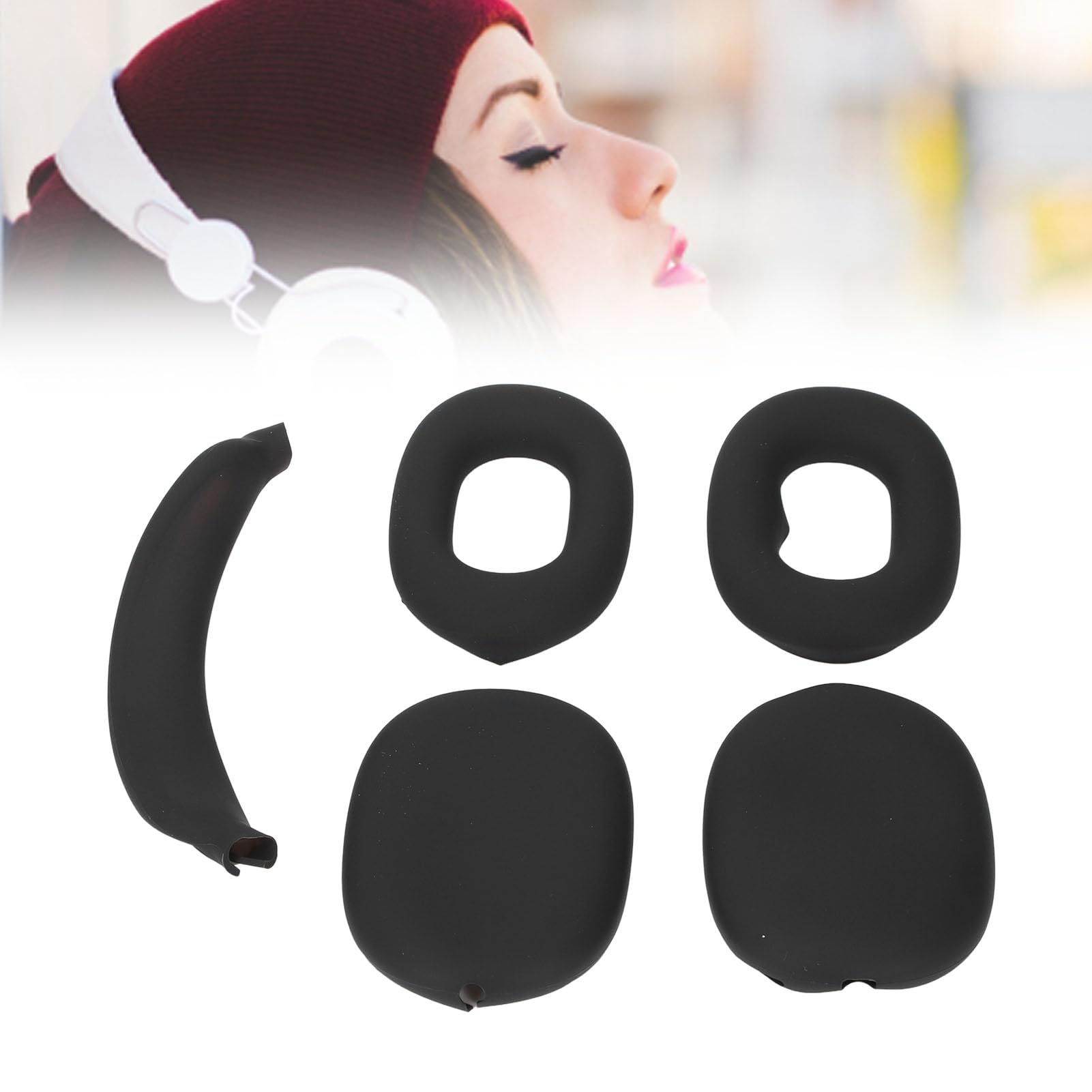 Étui pour écouteurs avec Cache-Oreillettes, étui de Voyage Rigide pour écouteurs, étui de Transport en EVA avec Poche en Filet pour Accessoires, Rangement de Protection Portable (Noire)