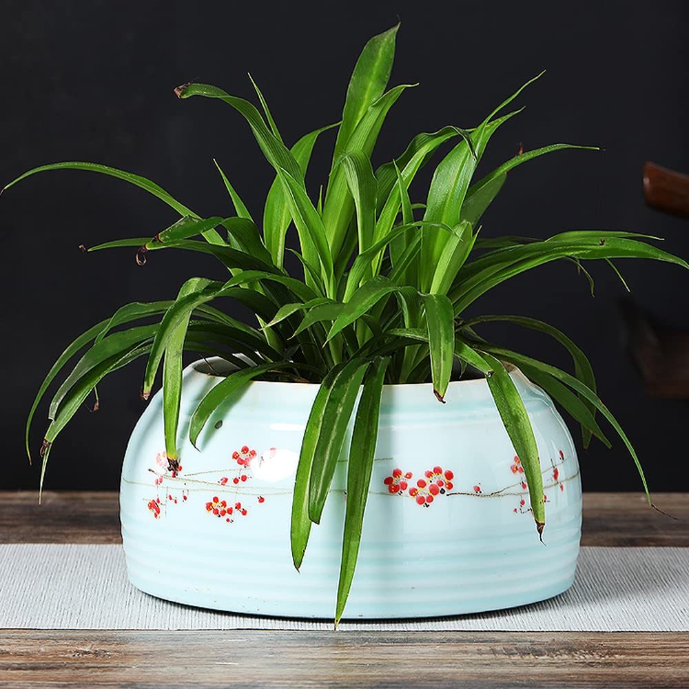 DFGHNBVC Jingdezhen Ceramic Flower Pot Hand-painted Magpie Dengmei Flower Pot Orchid Spider Plant Balcony Desktop Chinoiserie Green Plant Flower Indoor Flower Pot,A