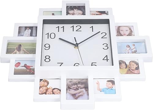 Miniatura 5 de Fydun 15.35 Inch White Photo Wall Clock DIY Multi Photo Personalized Home Decor Clock Wide Range of Uses