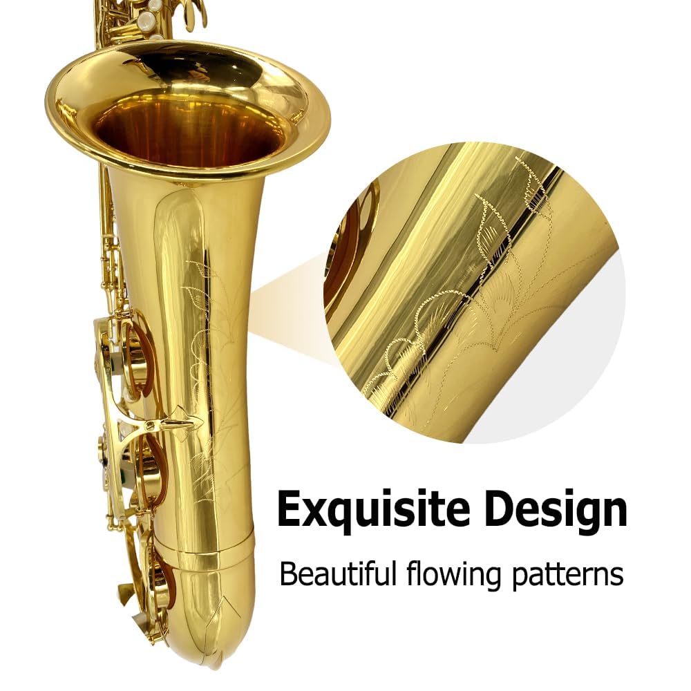Kit completo per sassofono tenore con custodia, bocchino, 10 ance, sax tenore professionale in B piatto, lacca in ottone dorato, tono ricco e caldo per jazz e classico, ideale per studenti e