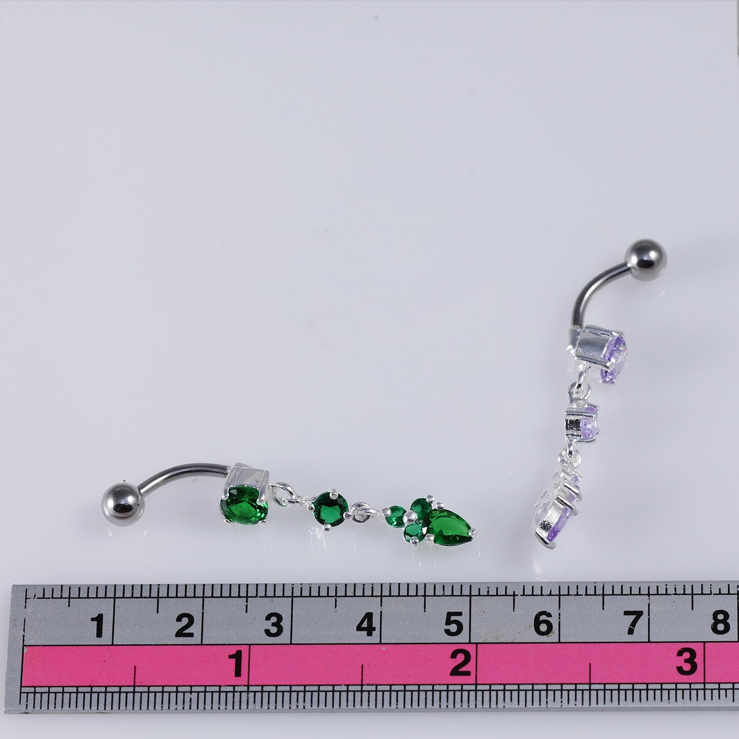 Yellow Gold Plated CZ Stone 2 Round with Pear Shape Flower Dangling Design 925 Sterling Silver with 14 Gauge, 10mm Length Stainless Steel Belly Ring - Belly Button jewelry - Navel jewelry