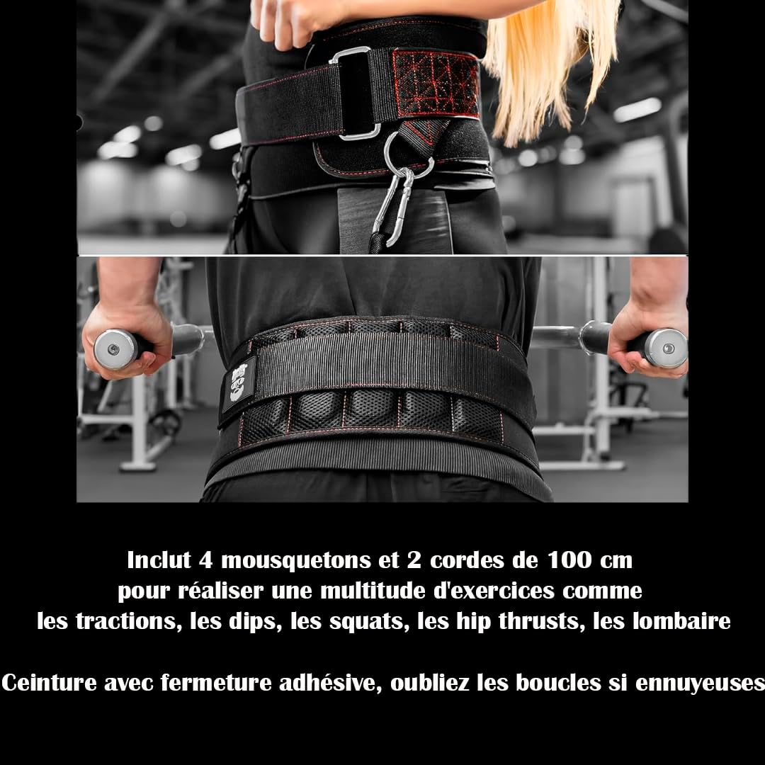 Ceinture De Lestage Musculation FourRoar - Jusqu'à 250kg Avec Mousquetons Et Corde