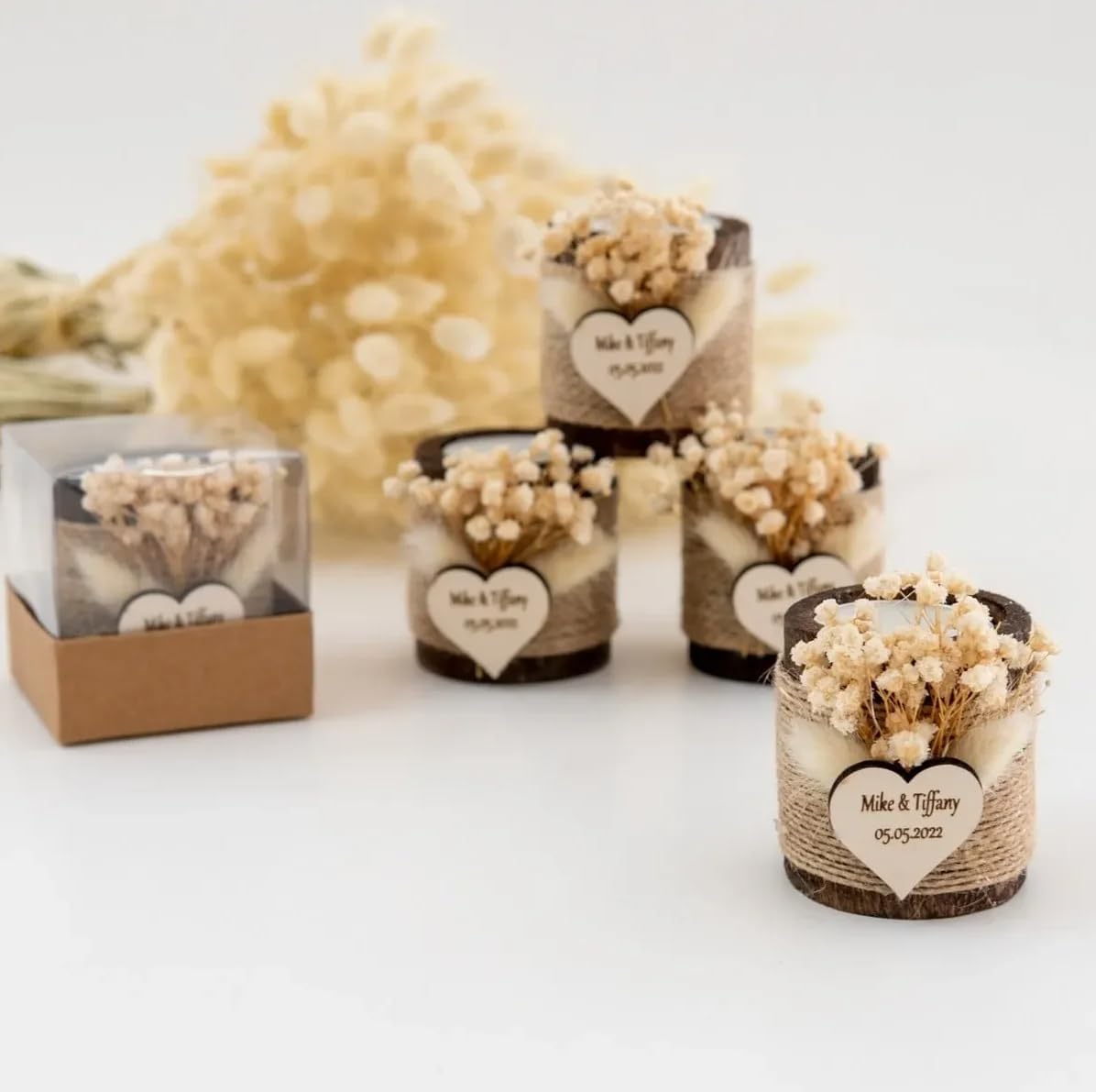 Customizable Wooden Wedding Candle Favors, Wedding Gift For Guests, Wedding Favors For Guests, Birthday Baptism Gift, 4cm x 4cm x 6cm (80 Pcs)