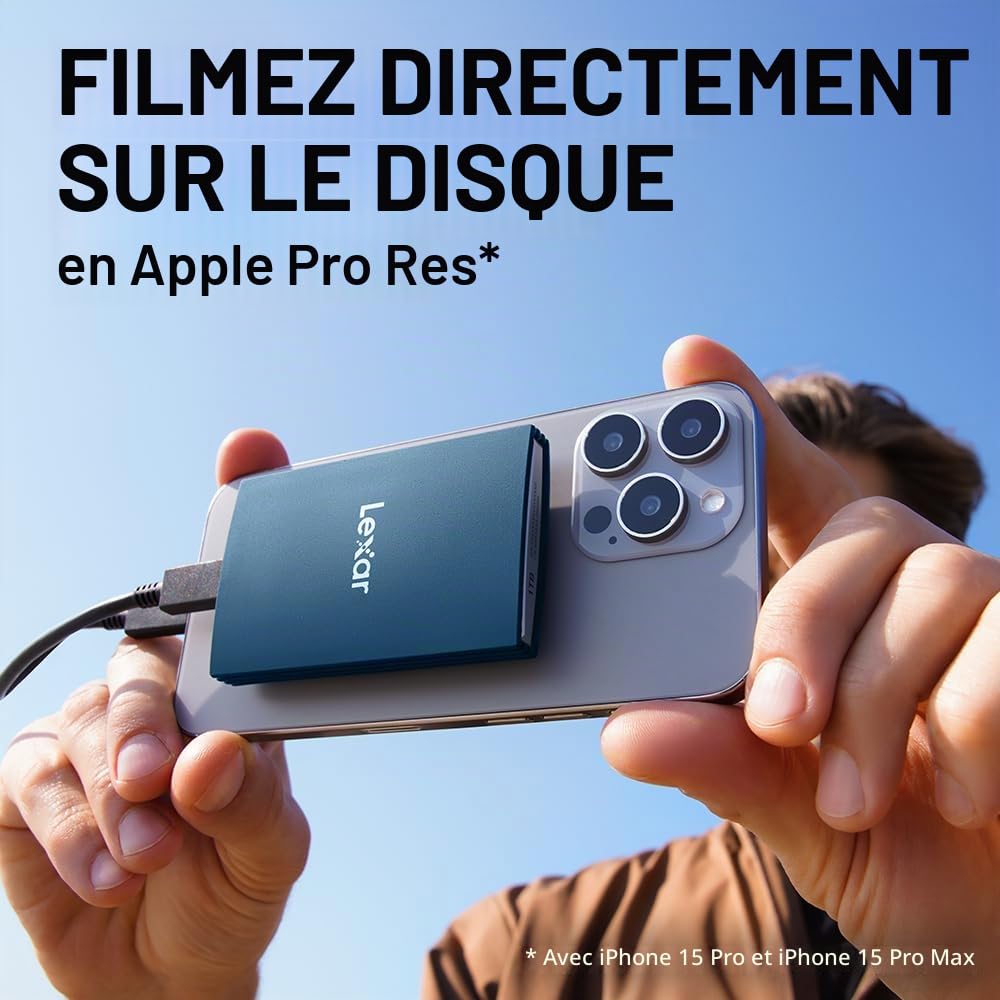 Lexar Armor 700 Disque Dur SSD Portable 8 to – Jusqu'à 2000 Mo/s en Lecture et écriture, USB 3.2 Gen 2x2, Robuste IP66 résistant à l'eau et à la poussière, Compatible avec PC, Mac, iPad, iPhone 15/16