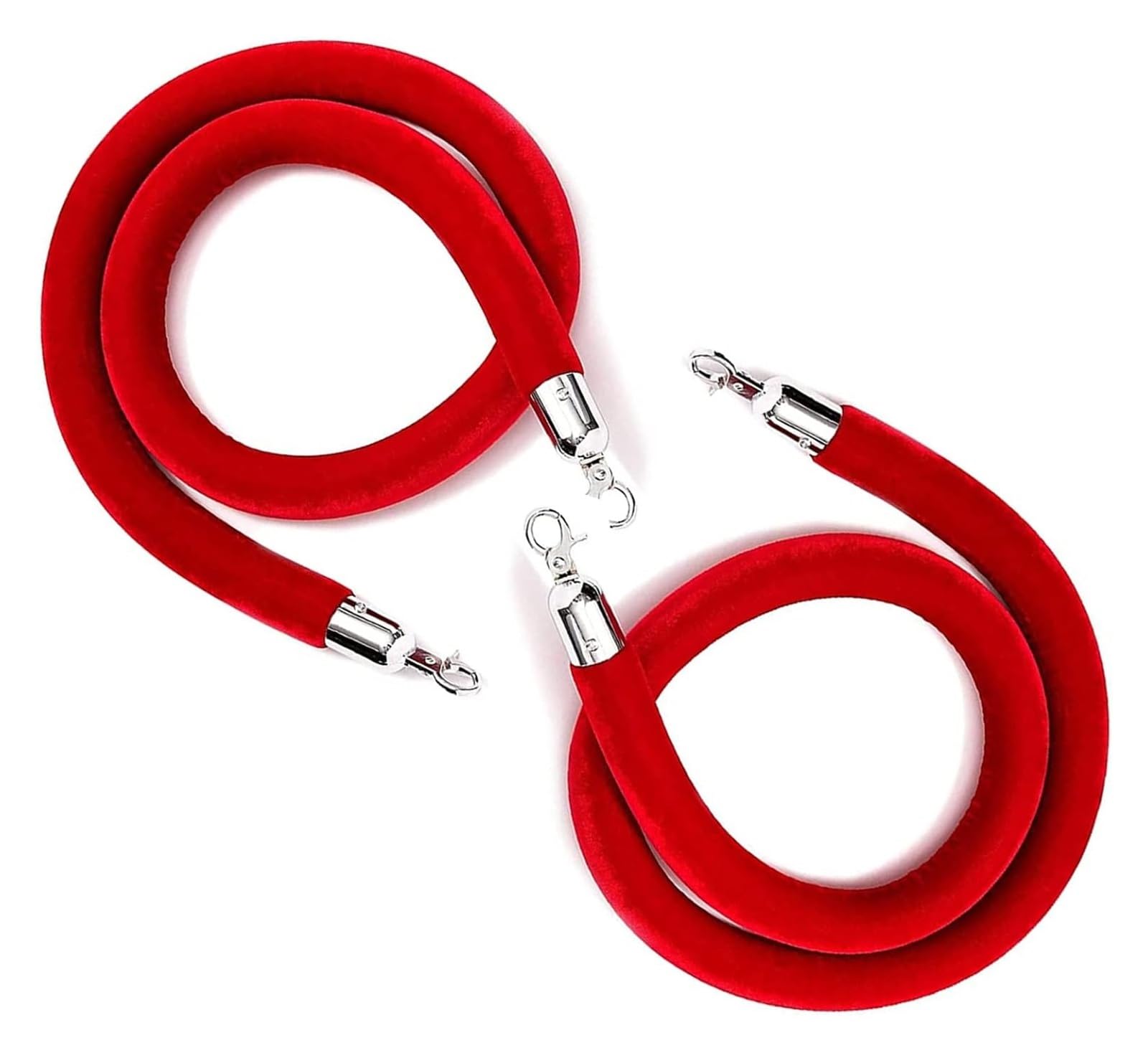 Barreras de cuerda cuerda stanchion, Cuerda de puntal de terciopelo naranja de 3/4/5/10 pies, barreras de control de multitudes azules for postes de cola con ganchos plateados(Red,6ft/185cm)